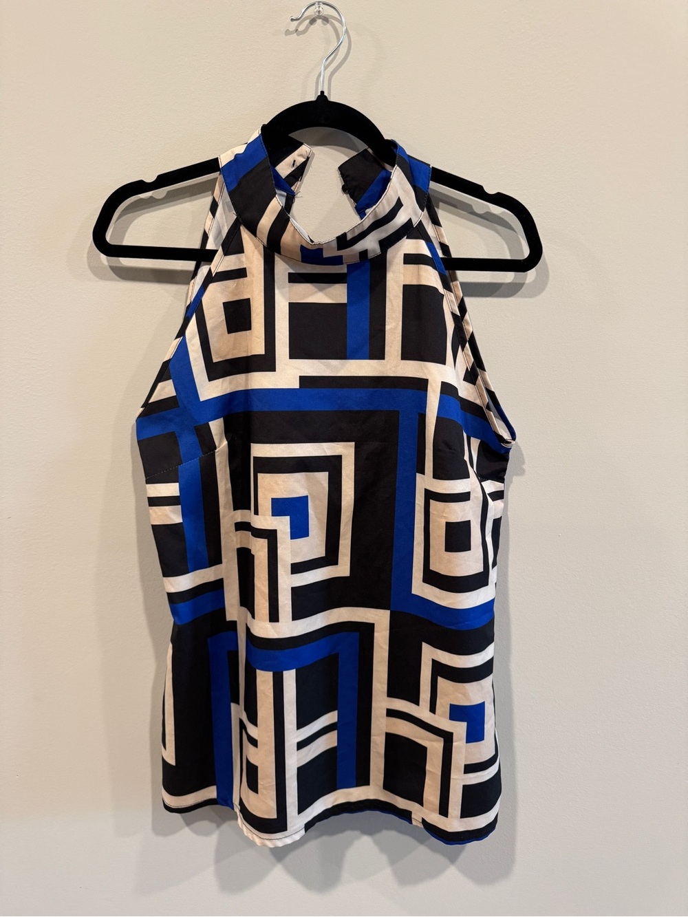 Geometric Halter Neck Sleeveless Top in Blue and Black